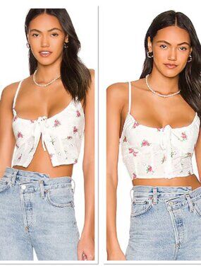 Revolve More to Come Marie Embroidered White Floral Cami Top XS